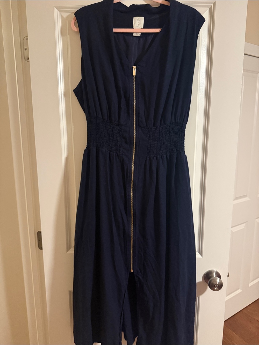 Joie Navy Sleeveless Midi Dress with Front Zip
